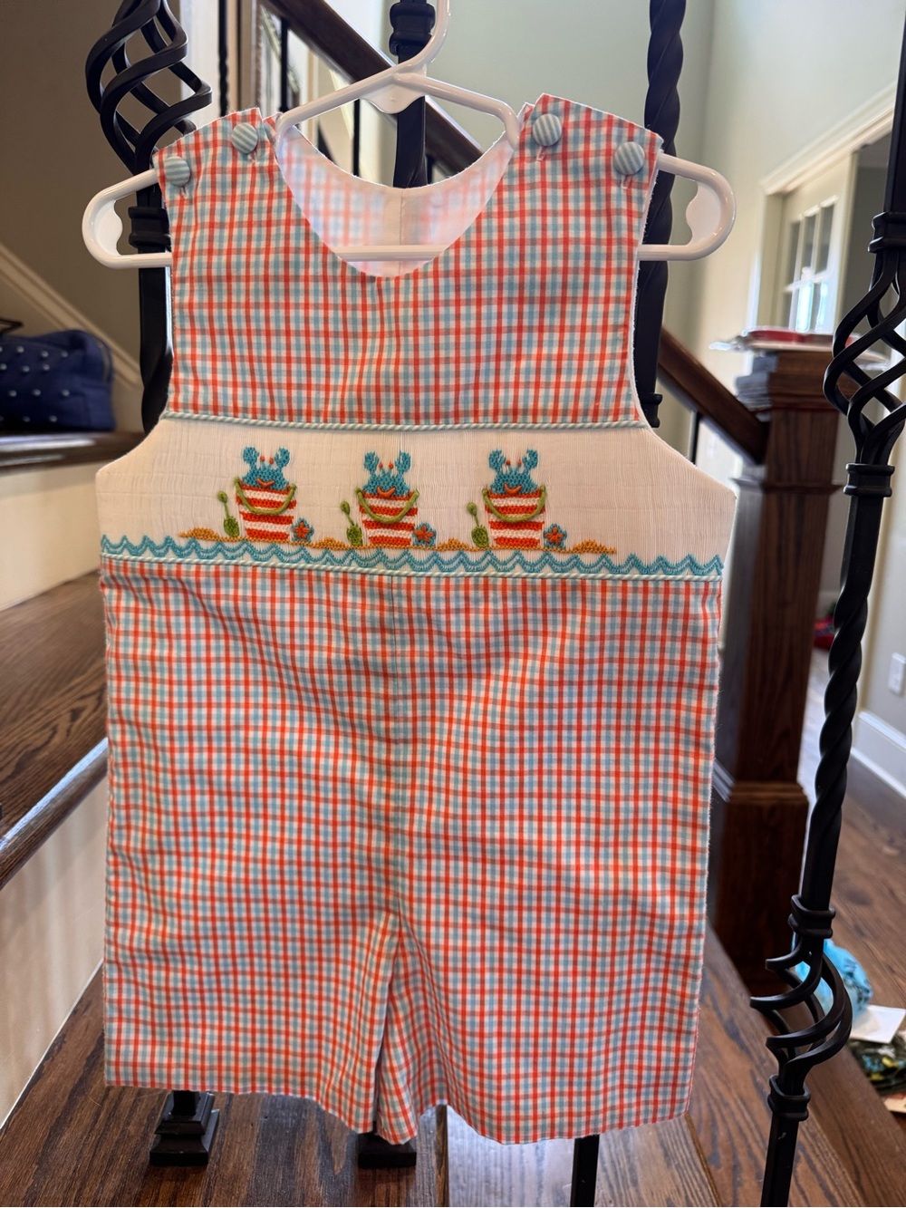 Classic Check Smocked Crab Shortalls